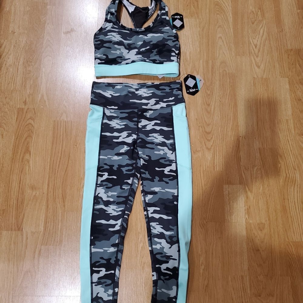 Rise by LuLaRoe Camouflage Workout Athleisure Sports Bra and Leggings Set Sz Sm